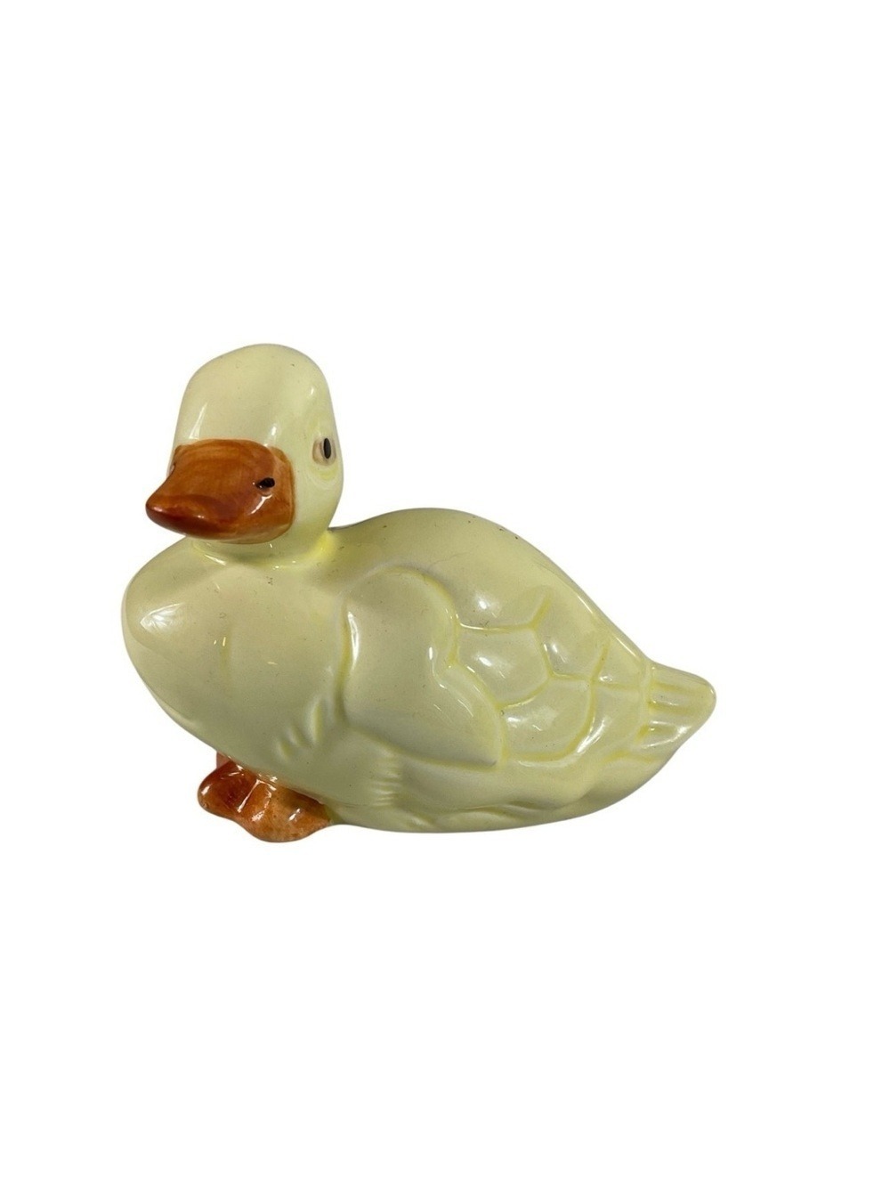 Vintage Ceramic Duck Figurine Pale Yellow with Orange Beak and Feet 4” x 2” x 3